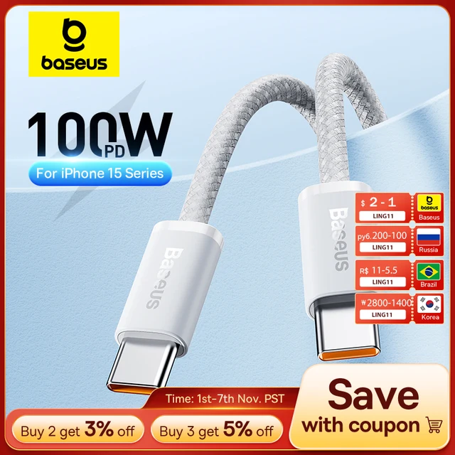 Bas192.- Câble USB Type-C PD 100W, chargeur rapide, pour iPhone 16, 15 Plus Pro Max, Macbook Pro, iPad 1