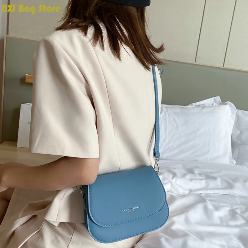 

Trendy Saddle Shoulder Women PU Leather Crossbody Simple Solid Color Flap Messenger Bag Designer Handbags Pouch