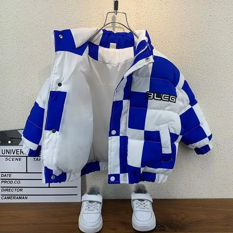 

Детская хлопковая куртка, зимняя новая модная хлопковая куртка в клетку с воротником для мальчиков и девочек, детская одежда, детские парки 2023
