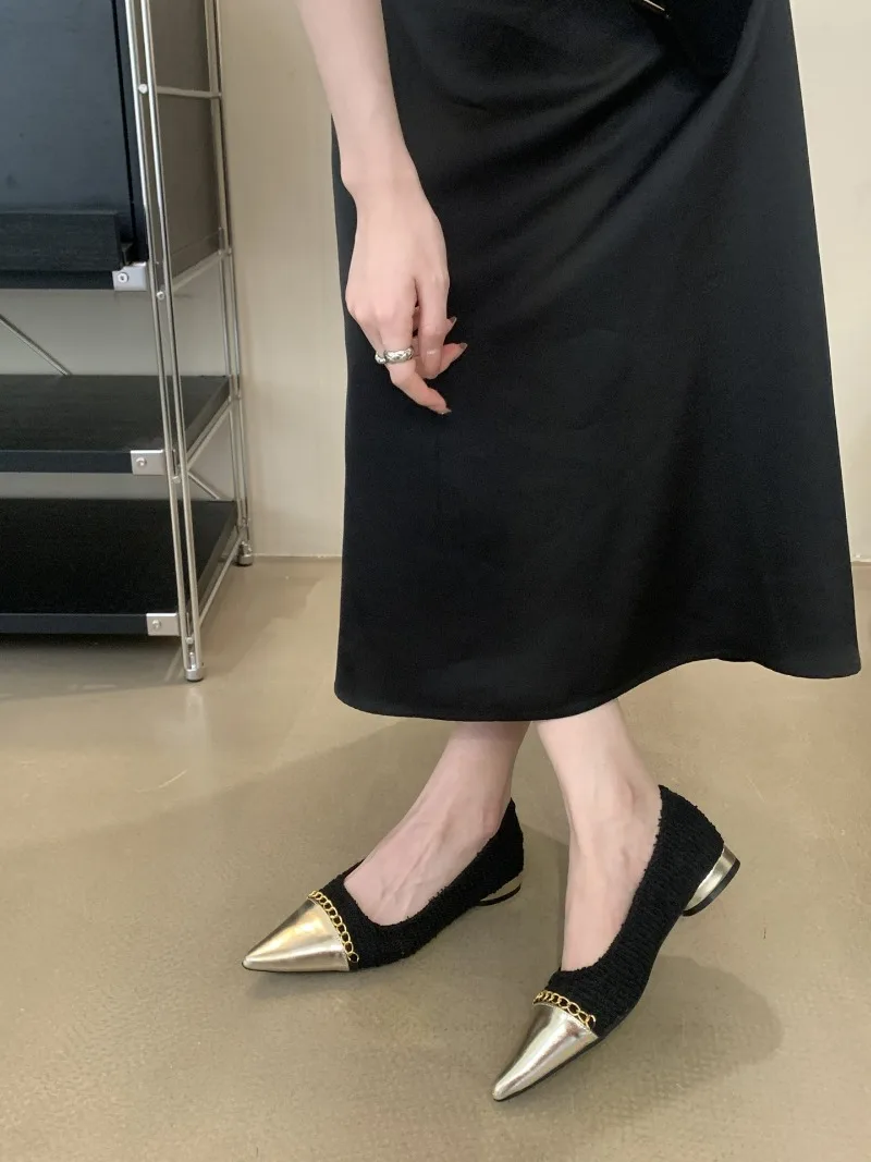 Fashion Metal Chain Decoration Low-heeled Shoes Women Elegant Pointed Toe Shallow Brand Designer Shoes Comfort Zapatos De Mujer 38 S484c866906b5464fb41d390dd77b9fac0