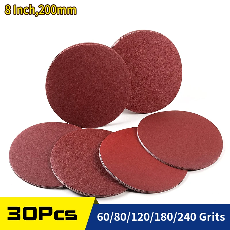 

Adhesive PSA Sanding Discs 8 Inch 30 PCS 60 80 120 180 240 Grit Aluminum Oxide Self Stick for Random Orbital Sander and Belt