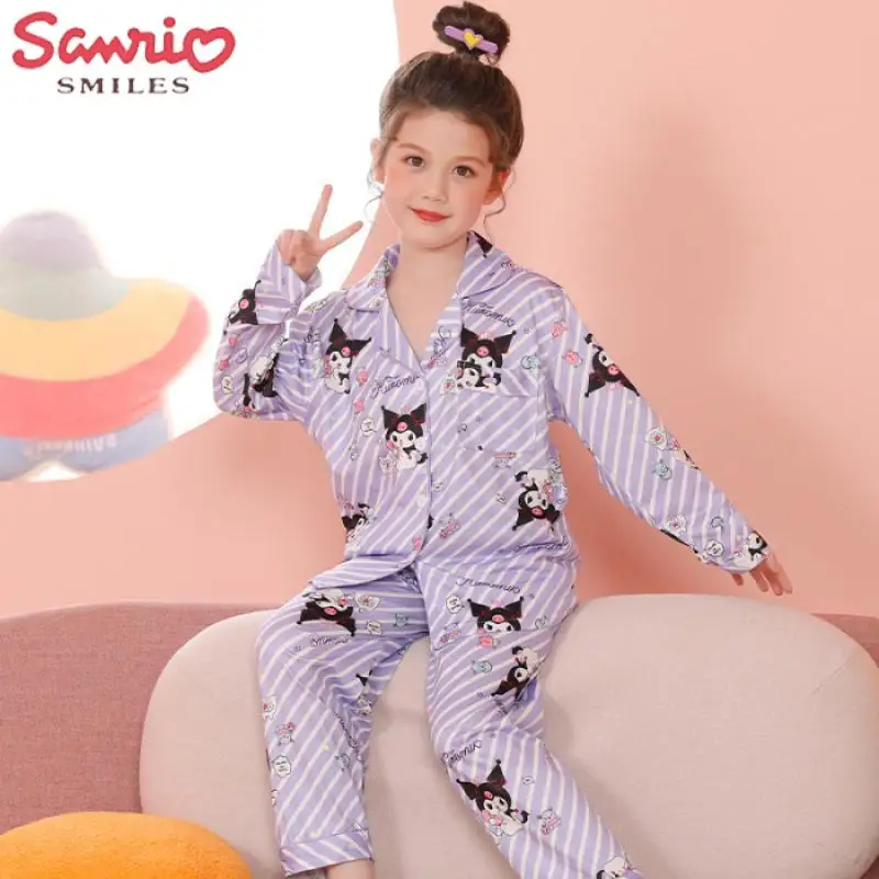 

Sanrio/пижамный комплект в полоску для родителей и детей, Повседневная Домашняя одежда с героями мультфильмов «My Melody Cinnamoroll», милая свободная одежда для сна, подарок для девочек в стиле аниме