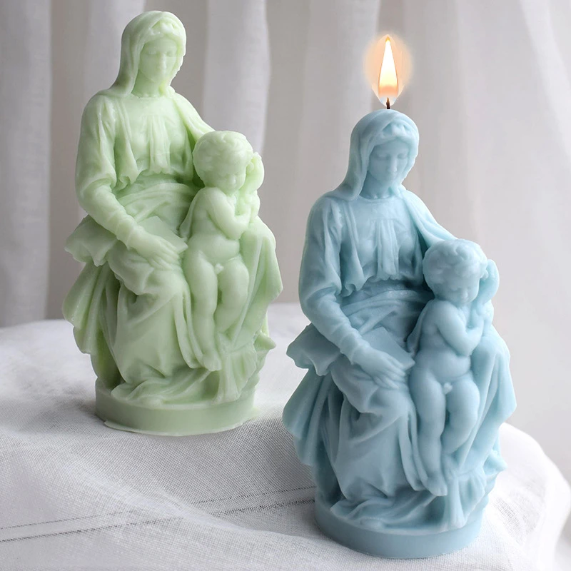 

Mother Holding Baby Candle Silicone Mold DIY Handmade Virgin Mary Figurine Aromatherapy Plaster Ornaments Mould Home Decor Gifts