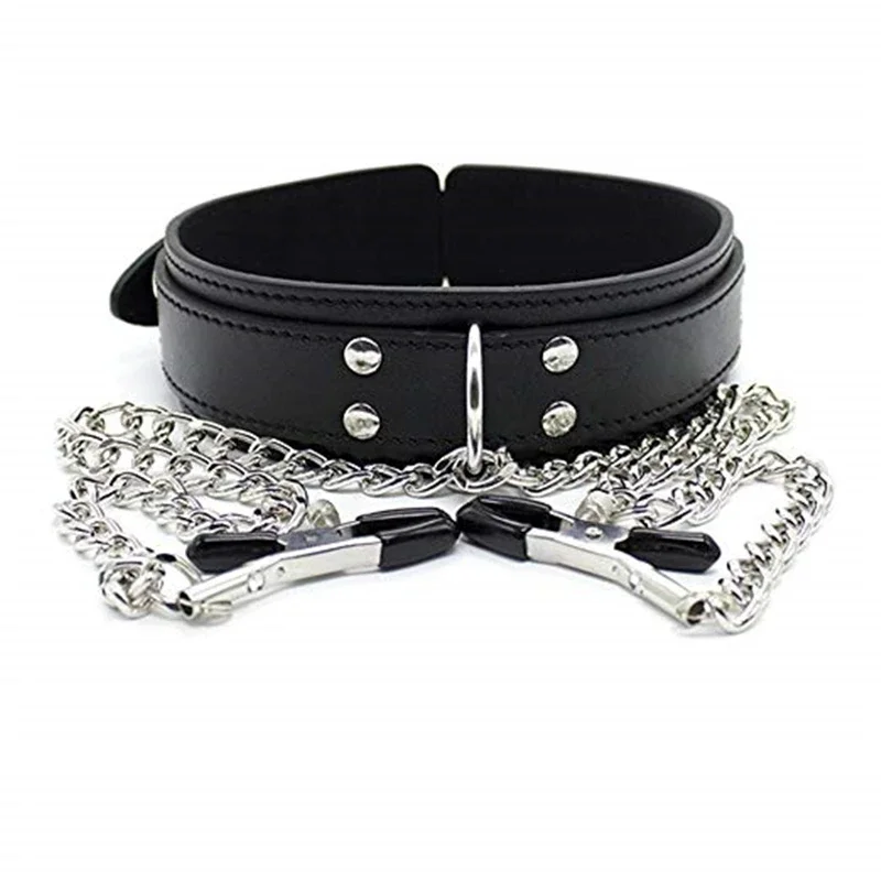 Collier ras du cou en cuir sexy avec continents pour femme, pince à seins, pince à seins, bondage JOSM, couple SM, jouets sexuels pour femme, 7.0 outils, jeux pour adultes 5