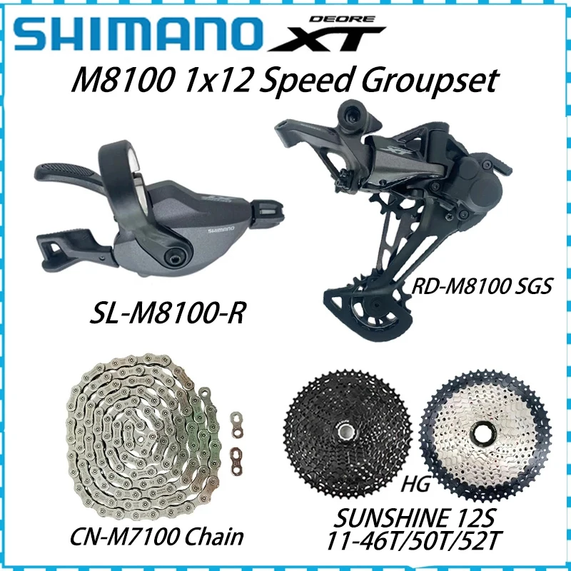Shimano DEORE XT M8100 12V Groupset Shifter Rear Derailleur RD-M8100 SL-M8100 SUNSHINE Flywheel 46T 50T 52T CN-M7100 Chain
Shimano DEORE XT M8100 12V Groupset Shifter Rear Derailleur RD-M8100 SL-M8100 SUNSHINE Flywheel 46T 50T 52T CN-M7100 Chain