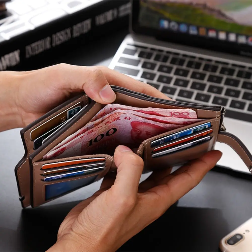 

Waterproof Men's Zip Wallet With Snapper Multi-position Men's Short Wallet Slim Leisure Male Coin Pocket Card Holder