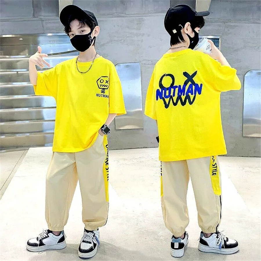 

2pc Boys Clothes Set Summer Kids Short Sleeve Letter T-shirt Shorts Sport Casual Outfits Set with Pants for Teenage Boy Clothing