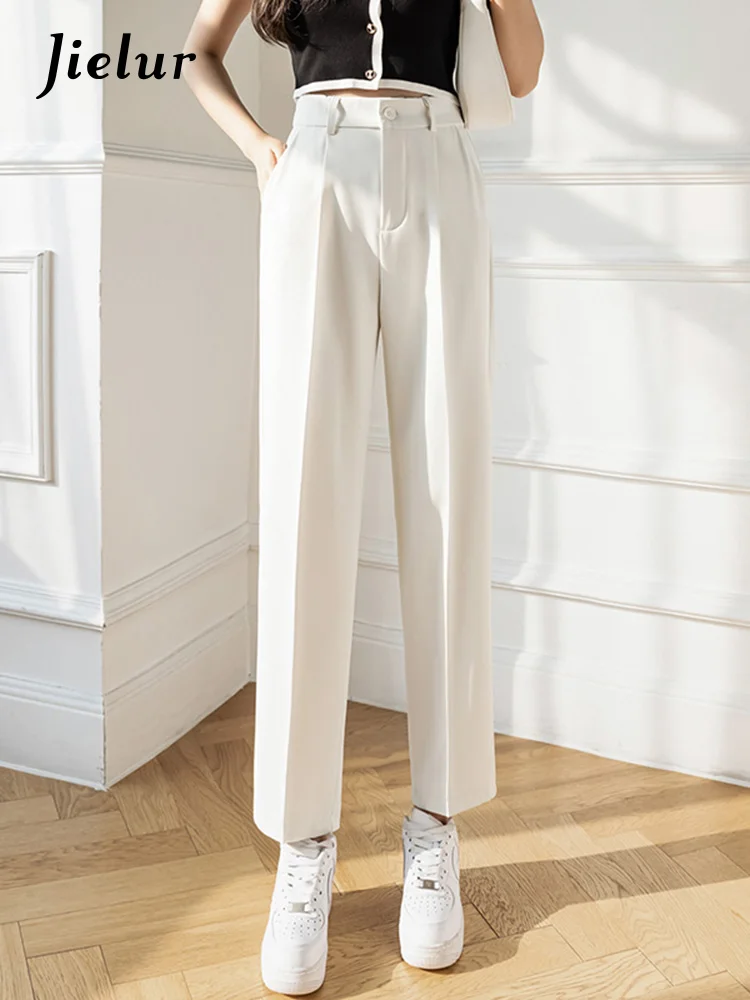 

Jielur Khaki Suit Pants Women Summer Chic Korean Style Casual Formal Harem Pants Office Lady Workwear Thin Trousers Pocket S-XL