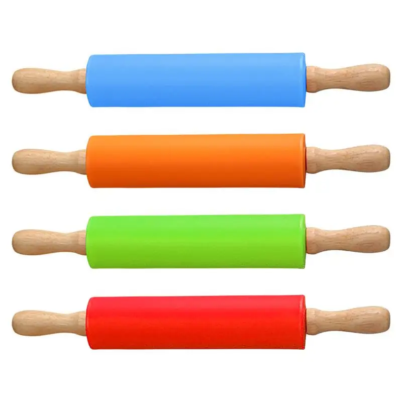 

Silicone world Silicone Rolling Pin Wooden Handle Fondant DIY Pastry Dough Non Stick Flour Roller Kitchen Baking Cooking Tools