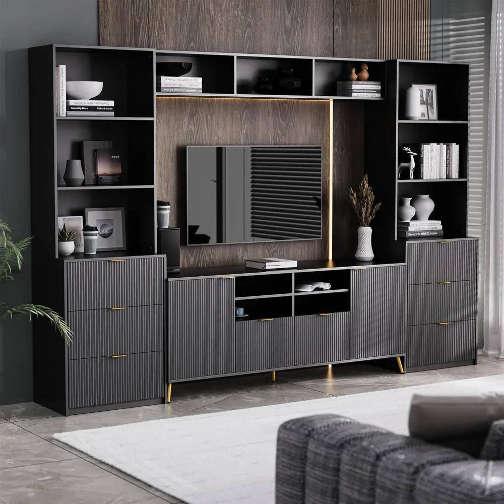 Merax 4-Piece Entertainment Wall Unit with 13 Shelves, 8 Drawers, and 2 Cabinets, Multifunctional TV Stand Media Storage Cabinet
Merax 4-Piece Entertainment Wall Unit with 13 Shelves, 8 Drawers, and 2 Cabinets, Multifunctional TV Stand Media Storage Cabinet