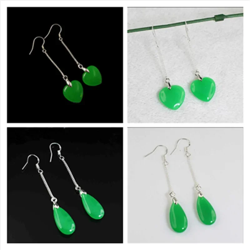 

Natural Green Jade Love Drop Earrings Accessories DIY Man Woman Charm Jewellery Fashion Hand-Carved Luck Amulet Gifts