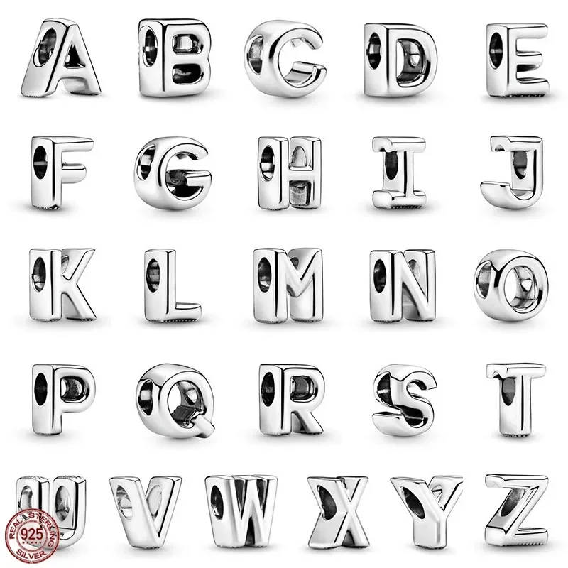 

Hot selling 925 Sterling Silver Classic Simplicity A~Z Letter Series Pendant fits Original Pandora Bracelet DIY Initials Jewelry