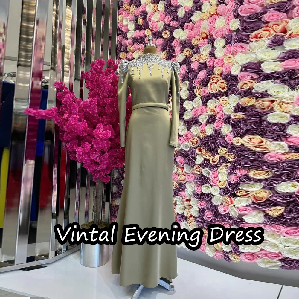 

Vindal Floor Length Mermaid Evening Dress Elegant Satin Prom Dresses Long Sleeves Scoop Neckline Built-in Bra For Woman 2024