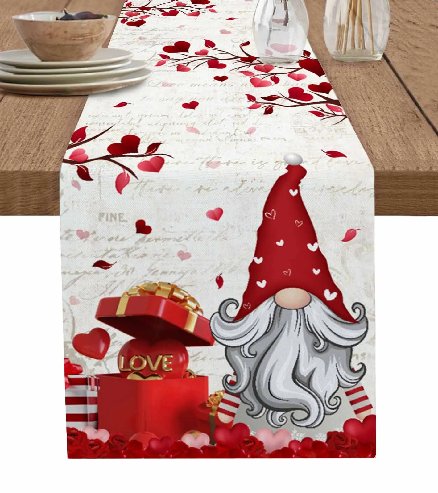 

Valentine'S Day Love Romantic Dwarf Gift Wedding Table Runner Kitchen Placemats Party Home Decor Festival Holiday Tablecloth