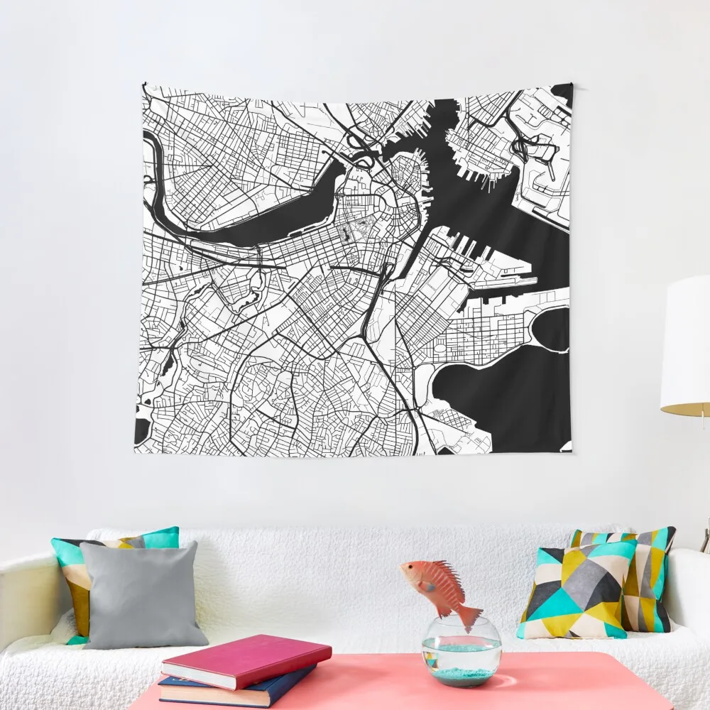 

Boston Map - Black Inverted Tapestry Room Design Room Decor Korean Style Tapestry
