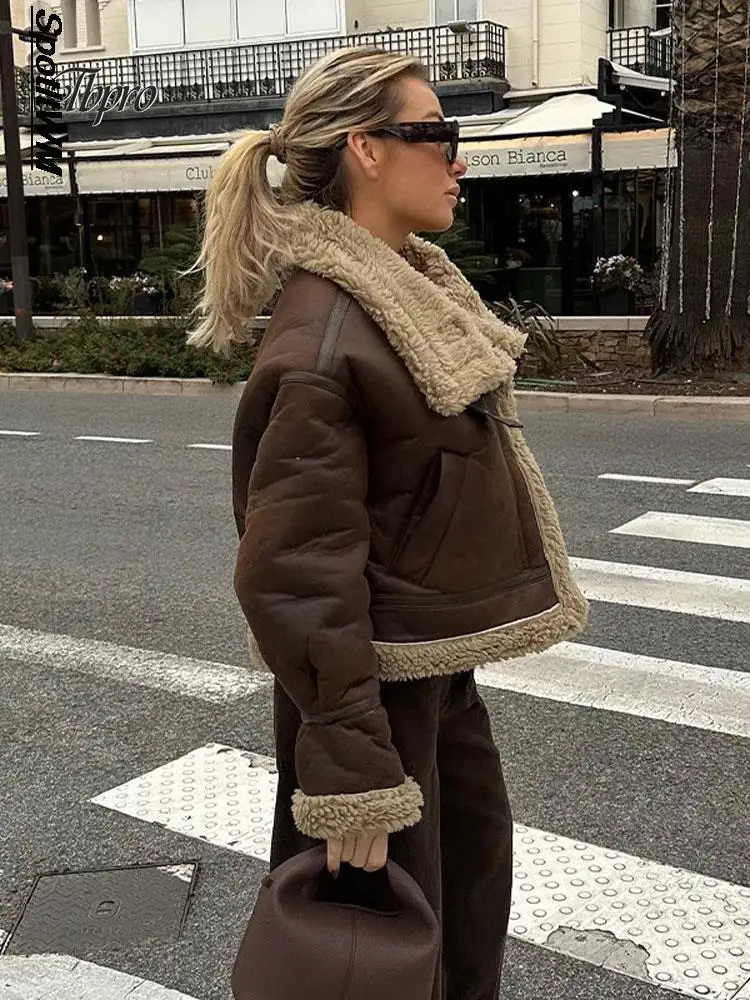 

Зимнее утепленное меховое интегрированное пальто для женщин, винтажная теплая куртка из овечьей шерсти с отложным воротником в стиле пэчворк, женская модная уличная верхняя одежда