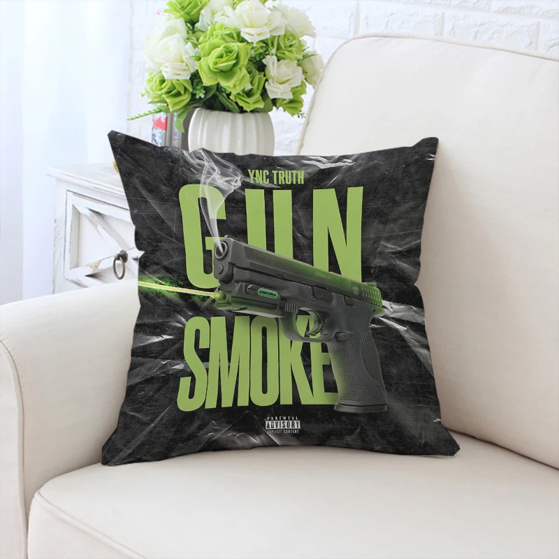 

45x45cm double-sided printed pillowcase game Gun Smokes velvet sofa cushion cover chair backrest cushion headboard backrest