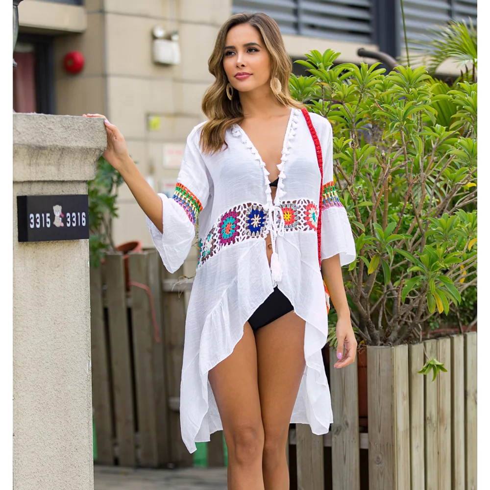 Summer Beach Wear Mixed Color Hand Hook Flower Patchwork Tassel Cardigan Beach Cover Up with Irregular Sunscreen Bikini Cover Up
Summer Beach Wear Mixed Color Hand Hook Flower Patchwork Tassel Cardigan Beach Cover Up with Irregular Sunscreen Bikini Cover Up