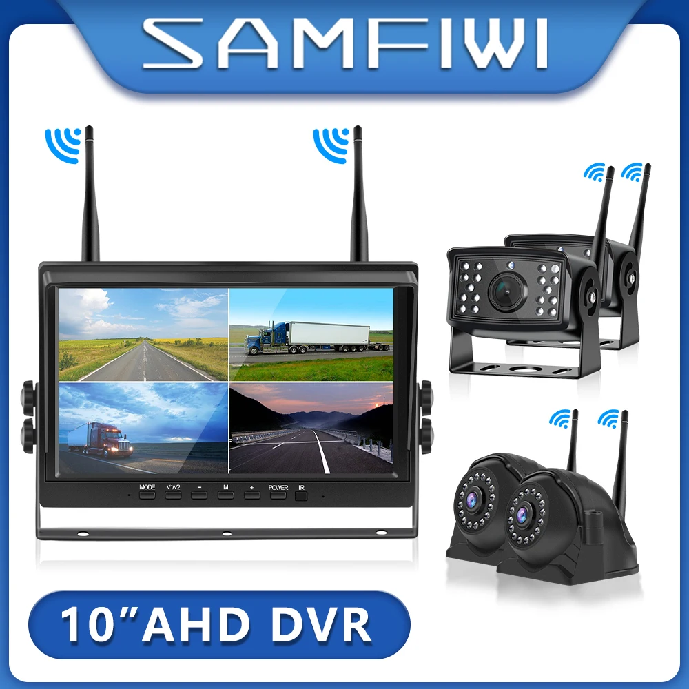 

10"AHD Wireless Car Monitor 4ch Recorder Car Screen 720P High Definition Night IR Rear View Camera 4 Split Screen for truck car