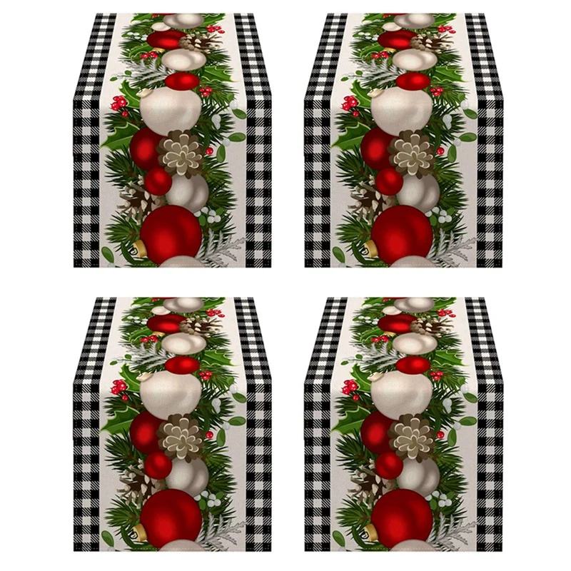 

4X Black And White Gingham Christmas Table Runner Check Plaid Xmas Decoration Holiday Home Kitchen Decor