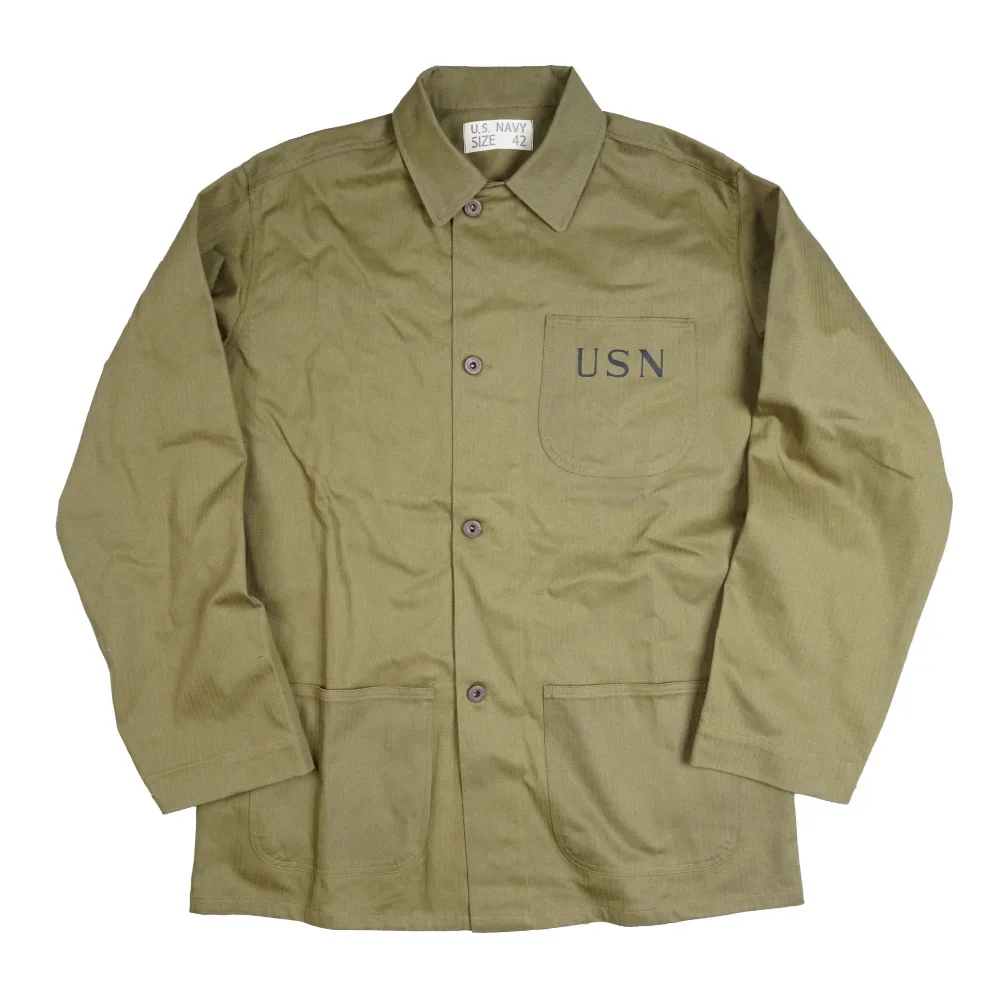 

World War II US Navy HBT USN Jacket Replica Army Plywood Suit Khaki Running Shirt for Men's Outdoor Training Jacket