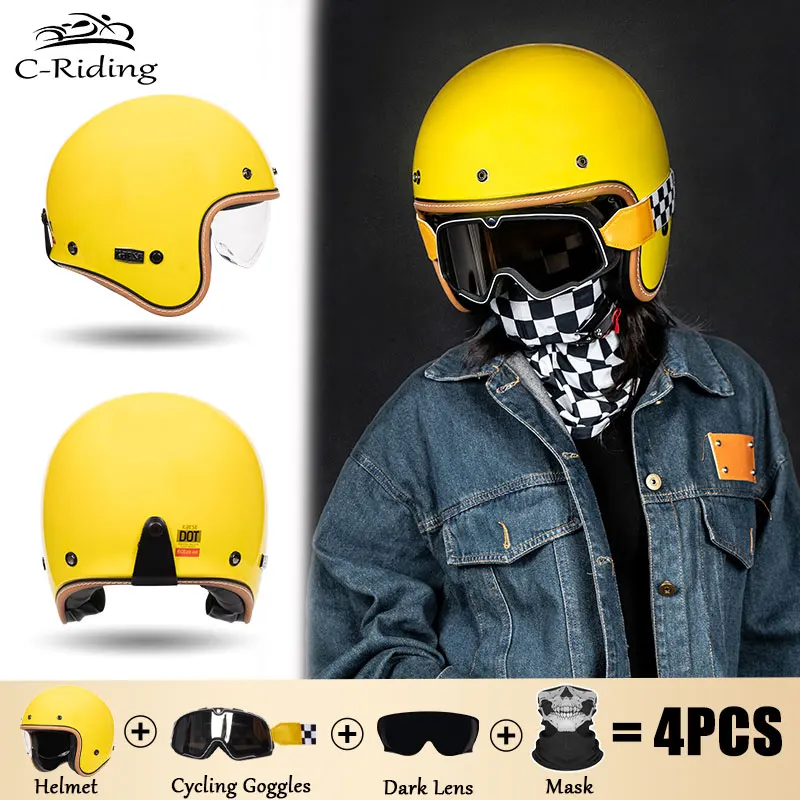 

DOT Approved Open Face Helmet Retro Vinatge 3/4 Motorcycle Helmets Men German Style Jet Helmet Four Seasons Capacete De Moto