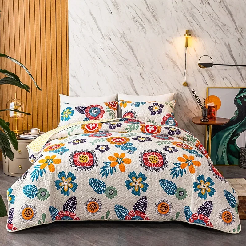 

Fashion Bedding Quilted Bedspread Floral Print Patchwork Coverlet Summer Quilt Blanket Cubrecam Bed Cover Colcha (No Pillowcase)