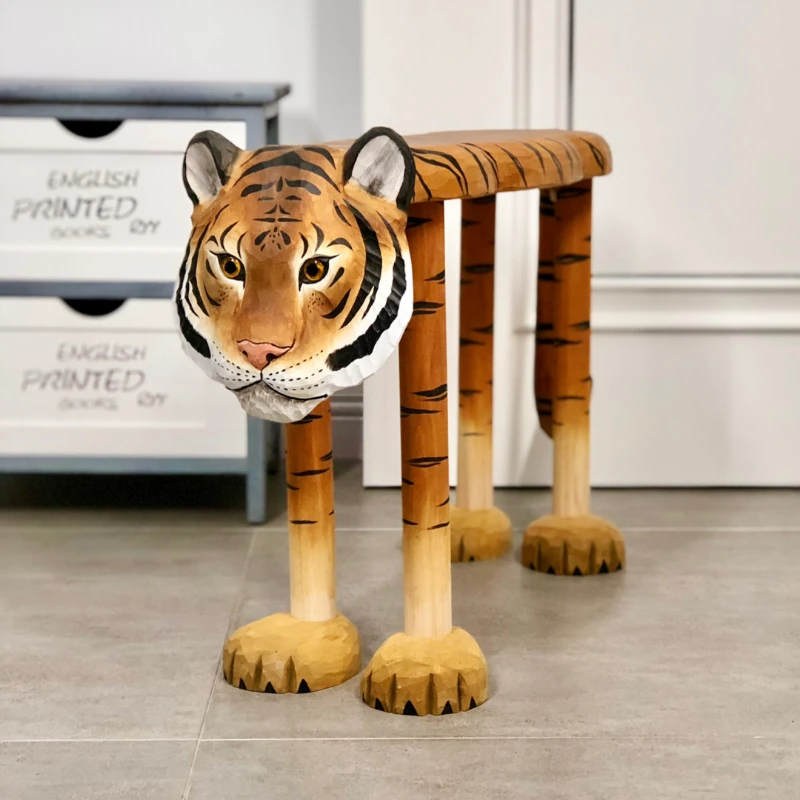 Household Solid Wood Hand Carved Tiger Head Hallway Footstool Low Stool Town House Decoration
Household Solid Wood Hand Carved Tiger Head Hallway Footstool Low Stool Town House Decoration