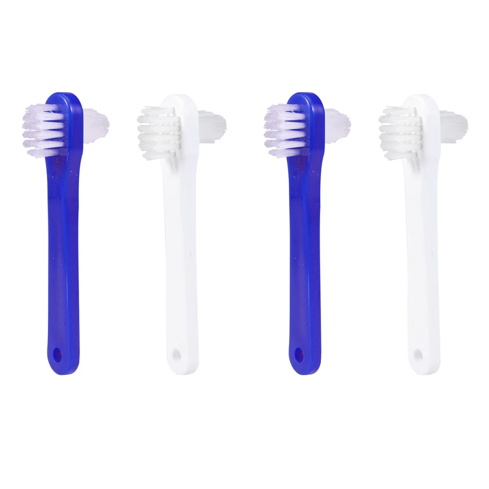 

4pcs False Teeth Brushes Dual Heads Denture Dedicated Toothbrush Cleaning Tool (White and Blue for Each 2pcs)