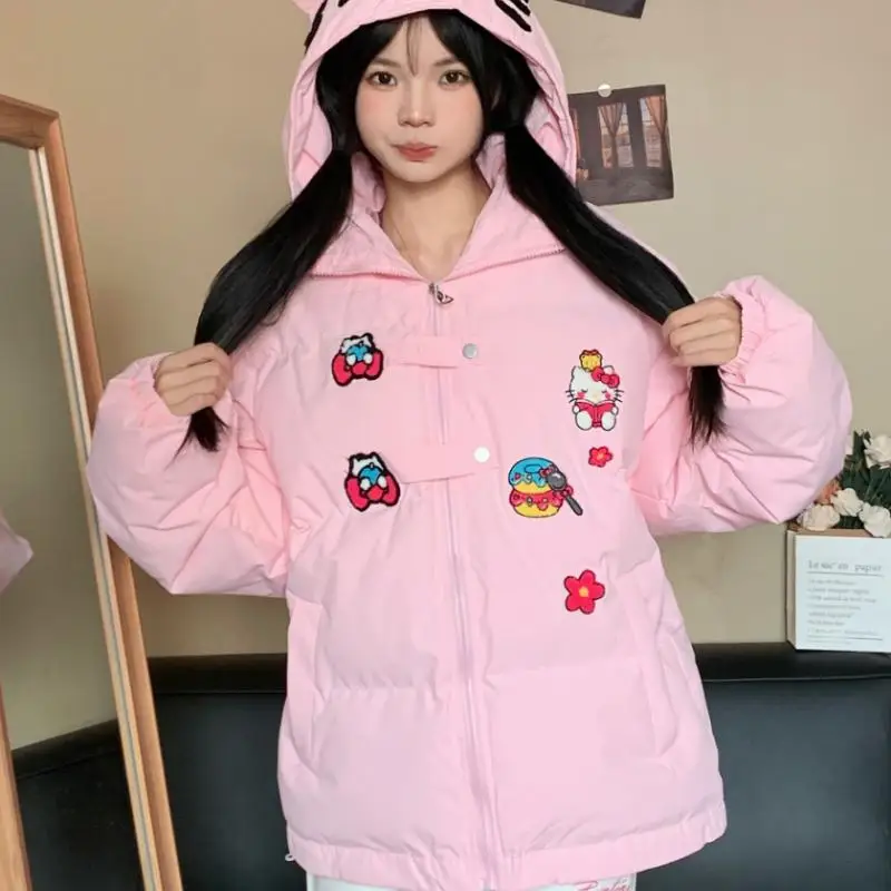 

Кавайное зимнее утепленное хлопковое пальто с капюшоном Hello Kitty Y2K Sanrio с героями мультфильмов, Женская милая куртка, оригинальный тренд, Новинка