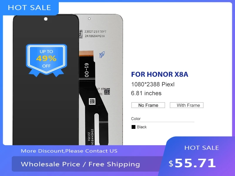 3 шт., оптовая продажа, дисплей для Huawei Honor X8A, ЖК-дисплей с сенсорной панелью, экран с дигитайзером, телефон, детская конструкция, бесплатная доставка