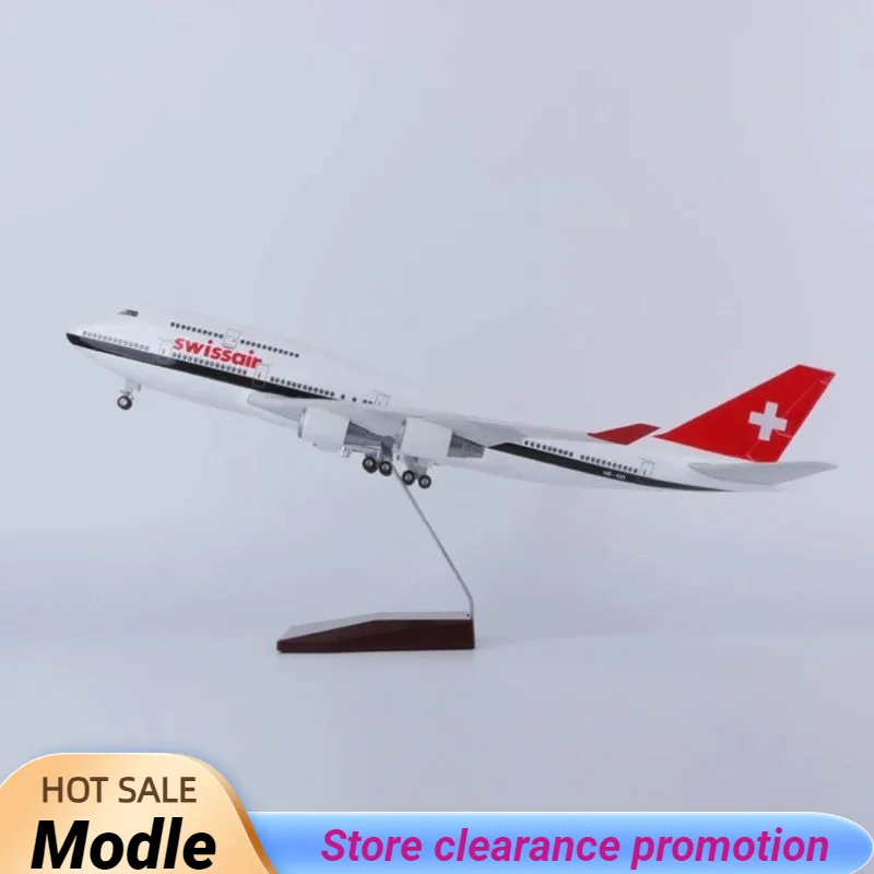 

New 1/150 Scale 47CM Airplane 747 B747 Swissair Airline Model LED Light & Wheel Landing Gear Diecast Resin Plane Model Toy Decor