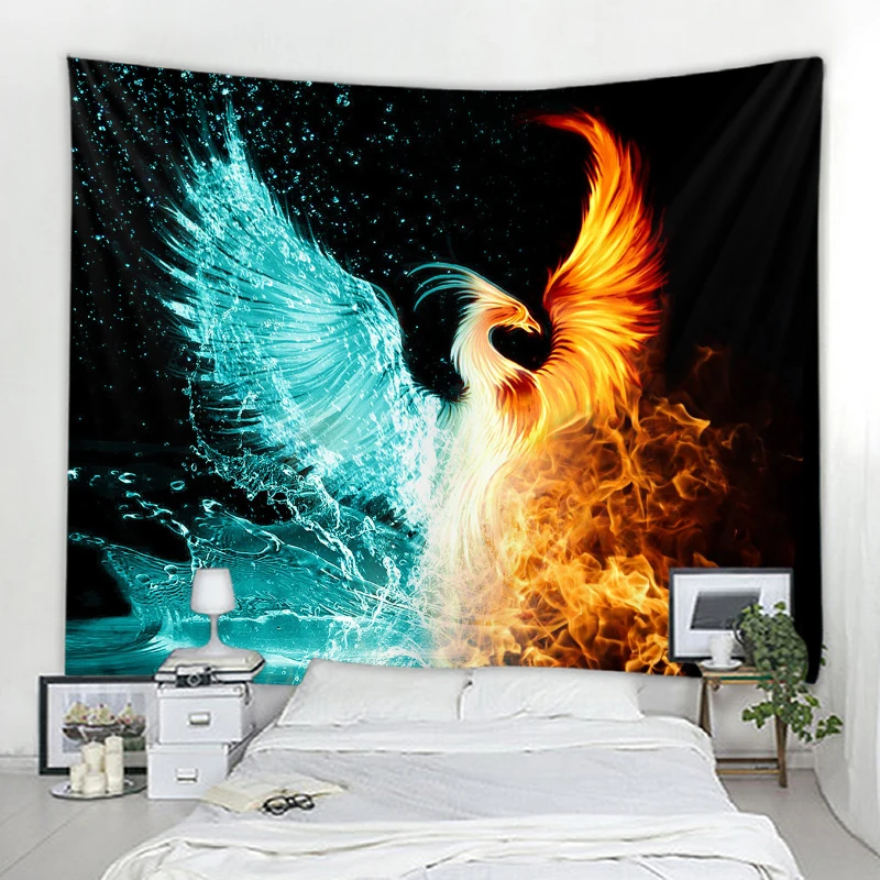 

Fire Phoenix Psychedelic Decor Tapestry Mandala Boho Hippie Wall Décor Tapestry Home Backdrop Decor Tapestry