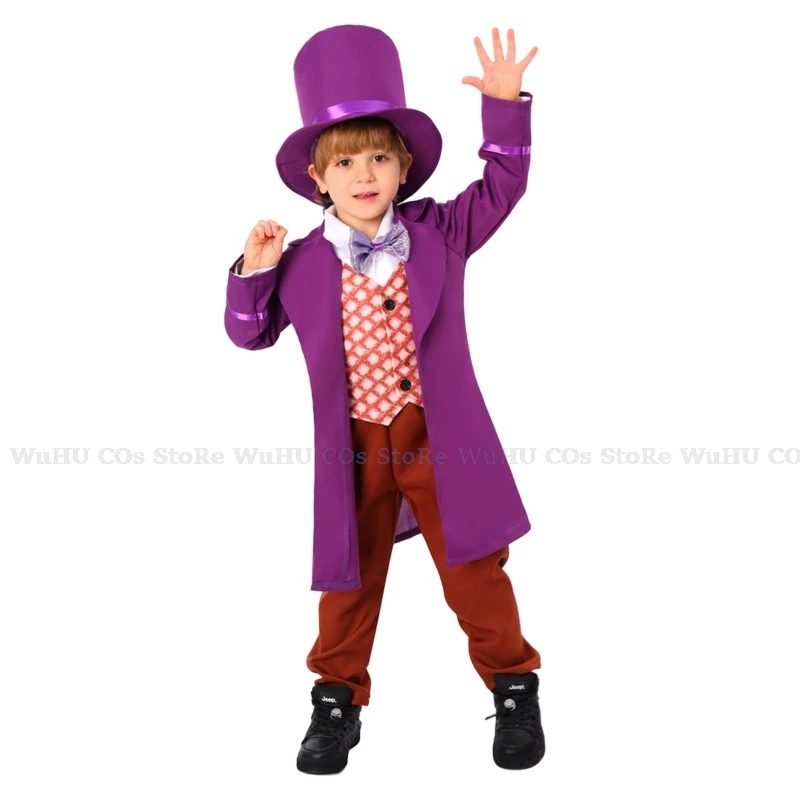 

2024 Adults Kids Movie Wonca Cosplay Costume Circus Hat Factory Willie Cosplay Clothing Halloween Christmas Carnaval Party Suit