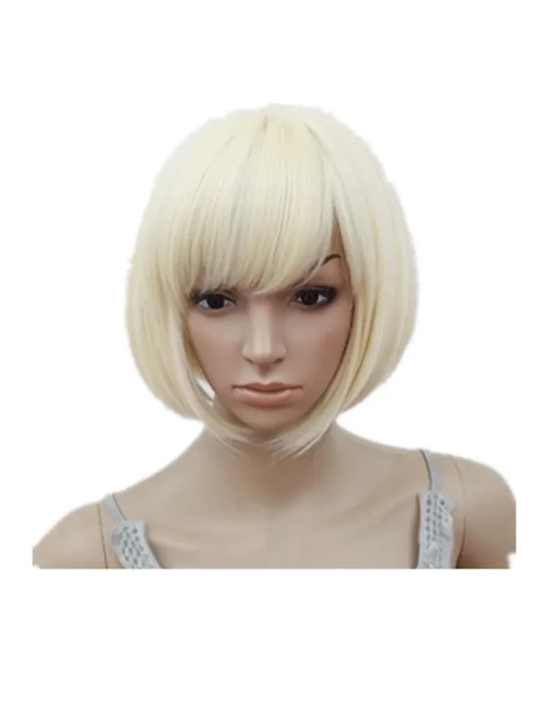 

Bob Wig Oblique Inclined Bangs Short Wavy Blonde Hair Synthetic Heat Resistant Halloween Cos-play Women Hairpiece