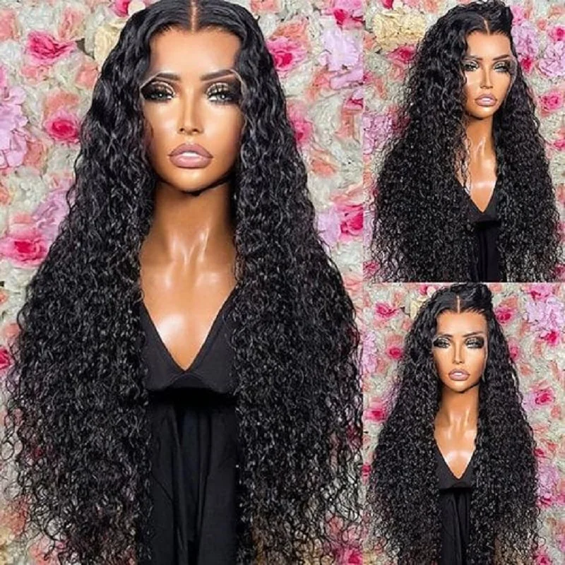 

Soft 26Inch 180Density Natural Black Long Kinky Curly Lace Front Wig For Women BabyHair Heat Resistant Glueless Preplucked Daily