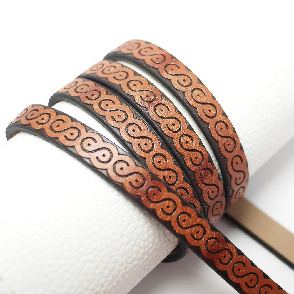 

45inch Brown S Shape Embossed Leather Cord,10mm Leather Strip,Leather Belt Bag Handle,Waist Chain KeyChain Bracelet Making