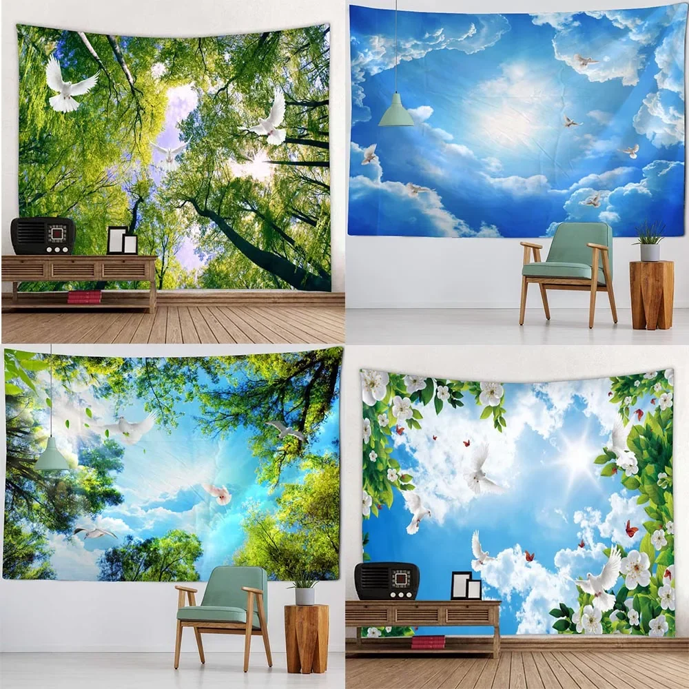 

Forest Sky Tapestry Nature Scenery Printing Wall Hanging Sunshine Plant Home Decor Backdrop Fabric Room
