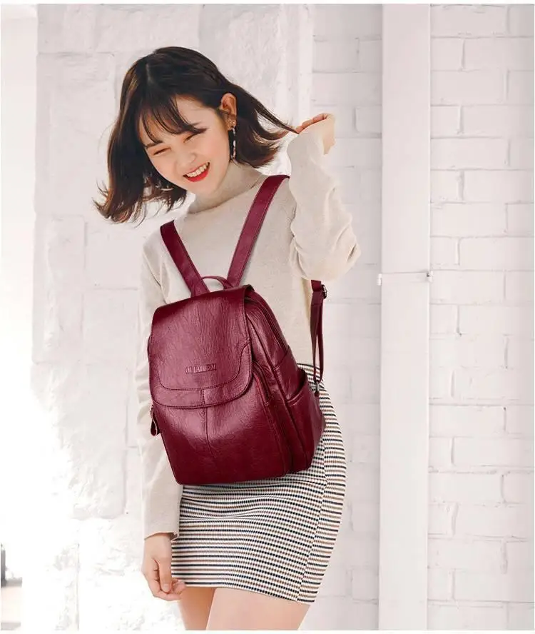 Women's Large Capacity Casual PU Leather Backpack Versatile Shoulder Bag Can Be Stickered for Labeling Work Leisure Travel Women's Large Capacity Casual PU Leather Backpack Versatile Shoulder Bag Can Be Stickered for Labeling Work Leisure Travel
