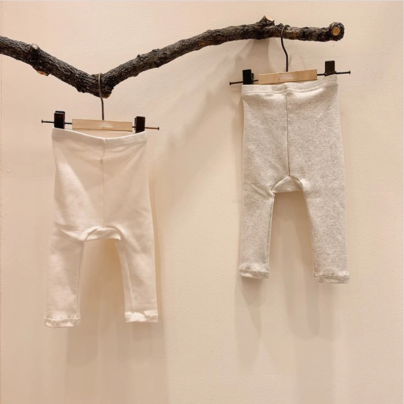 

Весенне-осенние полипропиленовые брюки для малышей, однотонные повседневные леггинсы с высокой талией в Корейском стиле для маленьких девочек и мальчиков, брюки для младенцев