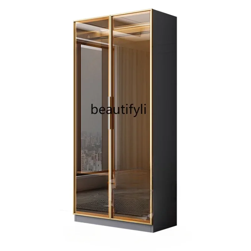 

Wardrobe Home Modern Minimalist Glass Door Corner Wardrobe Cloakroom Cabinet Combination Customizable Installation-Free