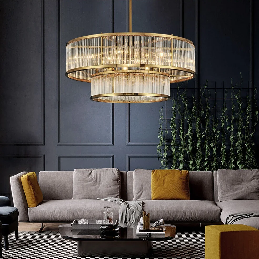 

2024 Golden Lustres Round Linear Chandeliers Pendant Light Suspension Luminaire for Dinning Room Living Room Interior Decor