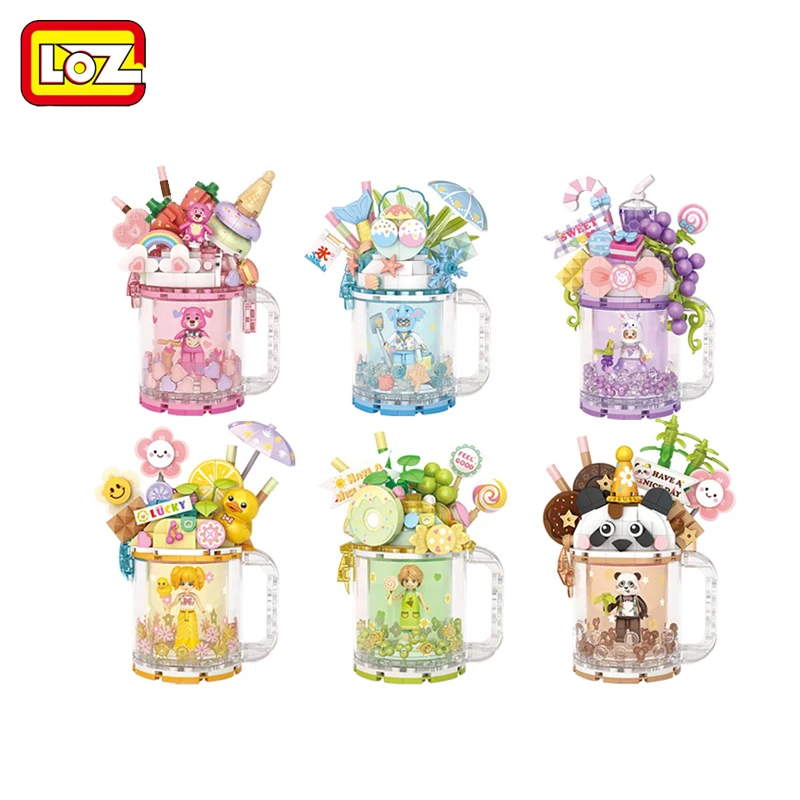 

Loz New Cartoon Animation Building Blocks Cute Milk Teacup Quicksand Cup Models Animal puzzles Decoration Children Toys Gift