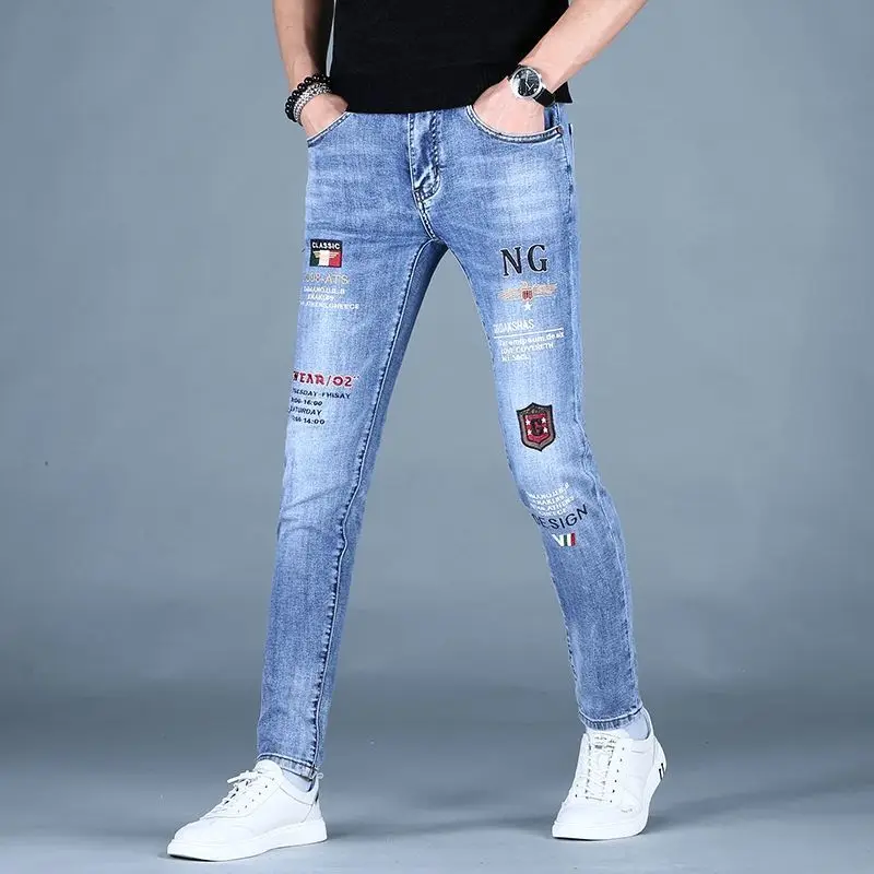 High Quality Men's Fashion Embroidery Denim Pants Washed Decoration Casual Jeans Classic Slim-fit Style Blue Stretch Trousers;
High Quality Men's Fashion Embroidery Denim Pants Washed Decoration Casual Jeans Classic Slim-fit Style Blue Stretch Trousers;