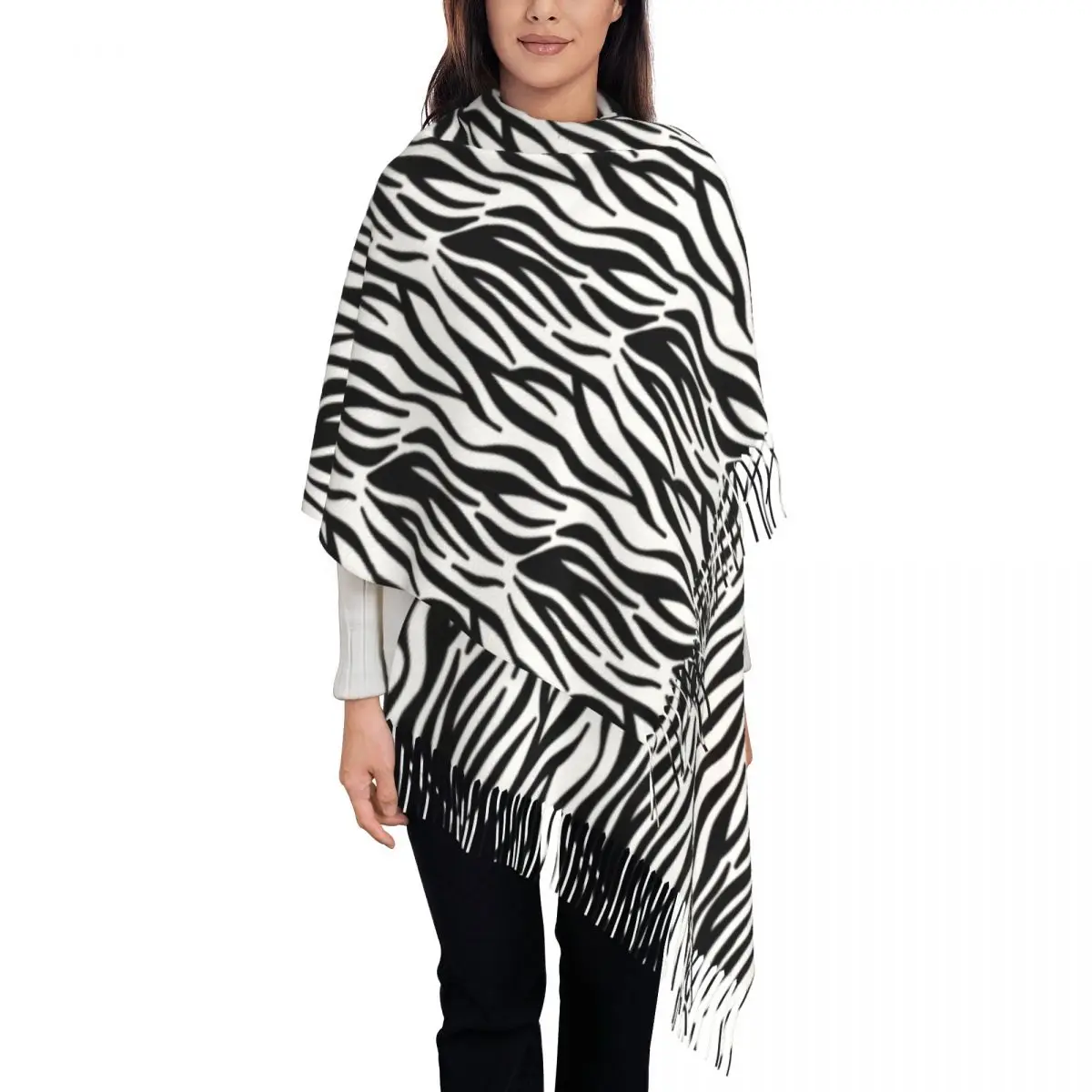 

Classic Zebra Scarf Unisex Black And White Stripes Scarves with Tassel Winter Luxury Brand Shawls Wrpas Warm New Design Bufanda