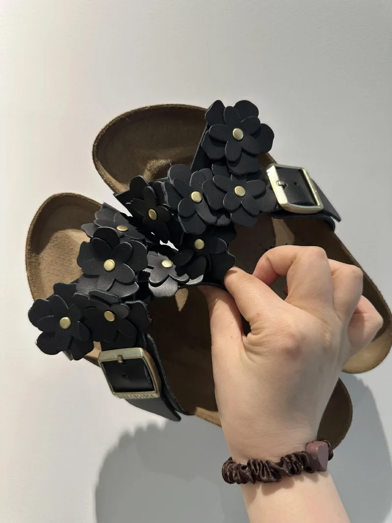 Sweet Flower Decoration Flat Slippers Women Retro Thick Bottom Cross Tied Slide Sandals Comfort Open Toe Designer Beach Sandals 8 S48858ea548f44d729f12cf816085c4fdj