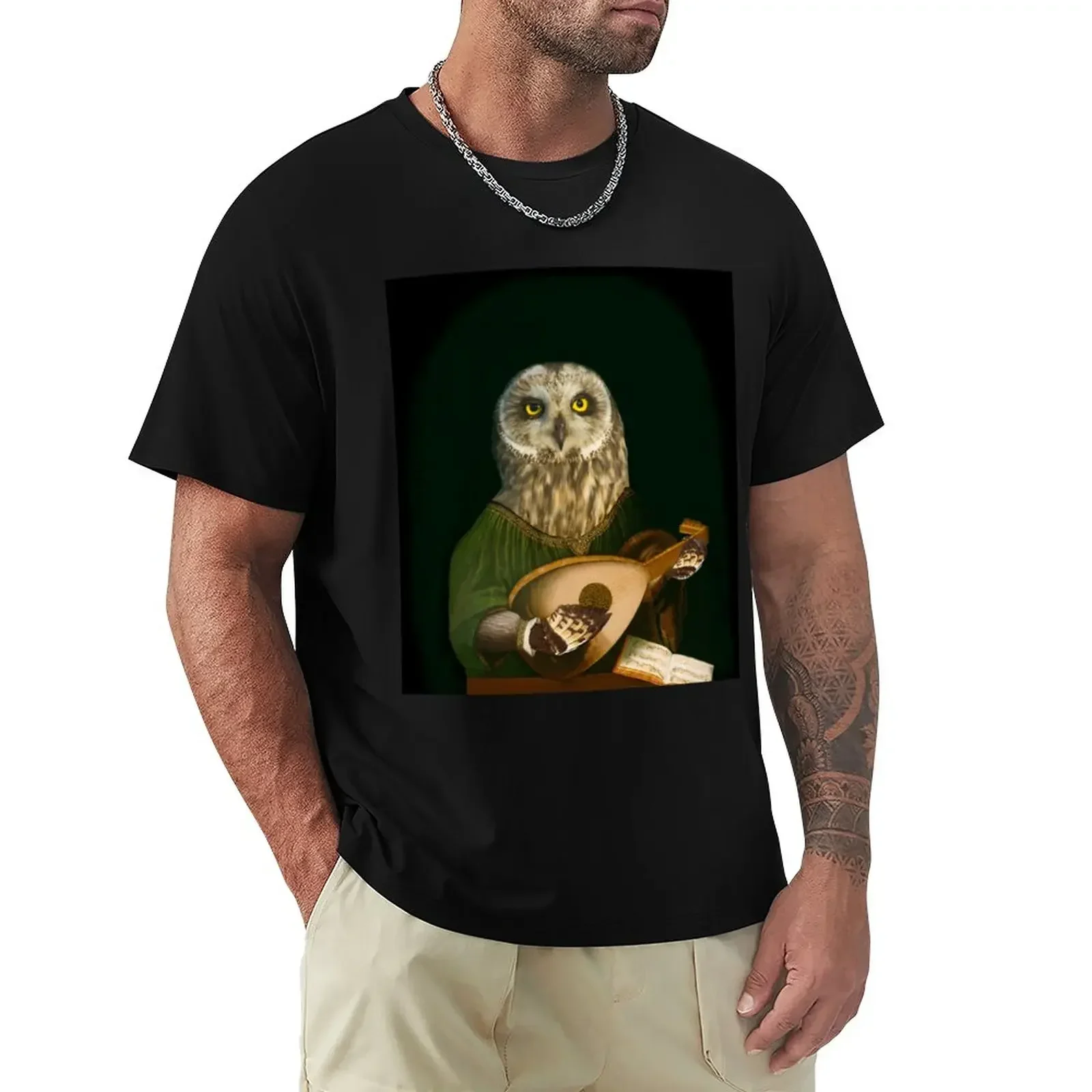 

Owl Playing the Lute - Composite Painting T-Shirt summer clothes for a boy summer tops fruit of the loom mens t shirts