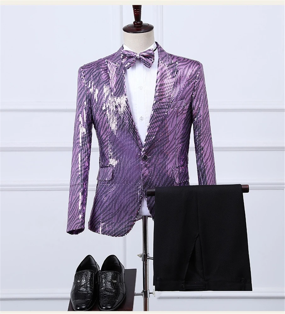 Блестящие блестящие костюмы для мужчин, свадебные смокинги для жениха, облегающий мужской блейзер для выпускного, блейзер, комплект из 2 предметов, куртка и брюки, Terno Masculino 
Блестящие блестящие костюмы для мужчин, свадебные смокинги для жениха, облегающий мужской блейзер для выпускного, блейзер, комплект из 2 предметов, куртка и брюки, Terno Masculino