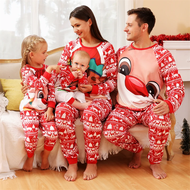 

2023 Christmas Pajamas Family Matching Outfits Cute Deer Father Mother Children Baby Pyjamas Sets Mommy and Me Xmas Pj's Clothes