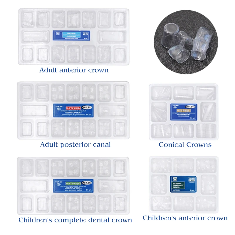 64Pcs/Box Dental Teeth Transparent Crowns Child Adult Anterior Posterior Temporary Preformed Pre-crown Matrices
64Pcs/Box Dental Teeth Transparent Crowns Child Adult Anterior Posterior Temporary Preformed Pre-crown Matrices
